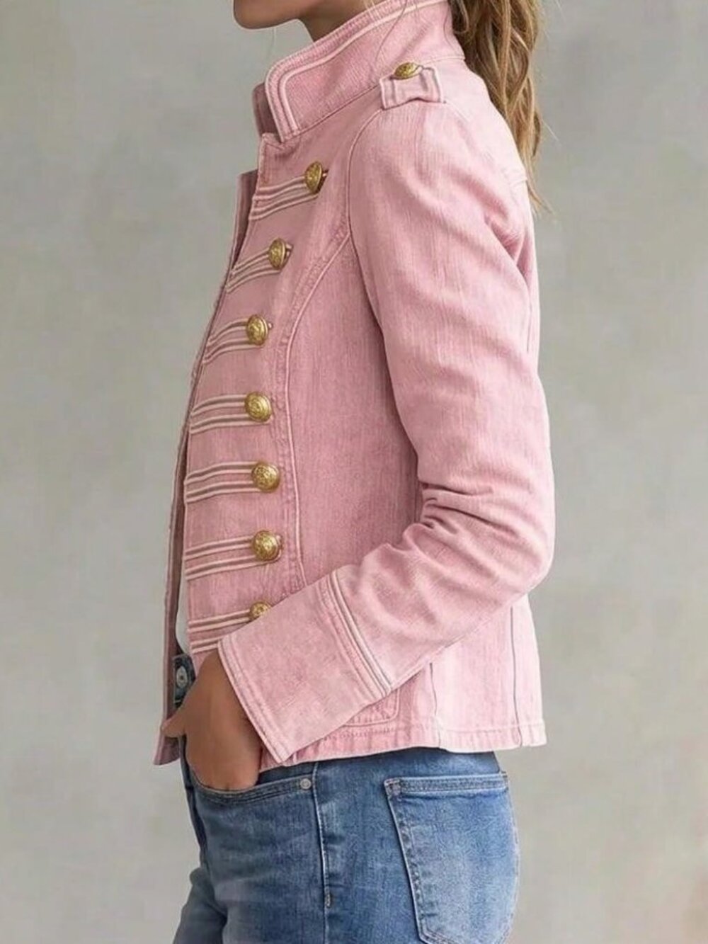 Pink Casual Women's Double-Breasted Collar Jacket - Picture 4 of 4
